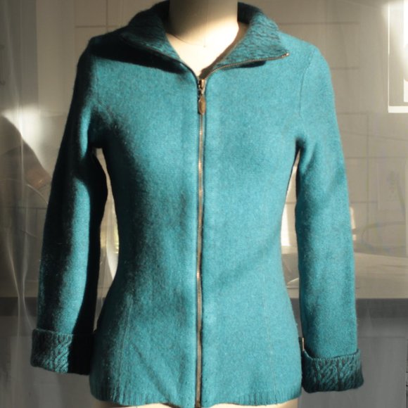 Striking turquoise wool/silk blend cardigan - Picture 1 of 6